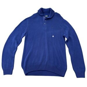 Chaps Mens Royal‎ Blue Shawl Collar Cotton Knit Sweater Elbow Patches Medium